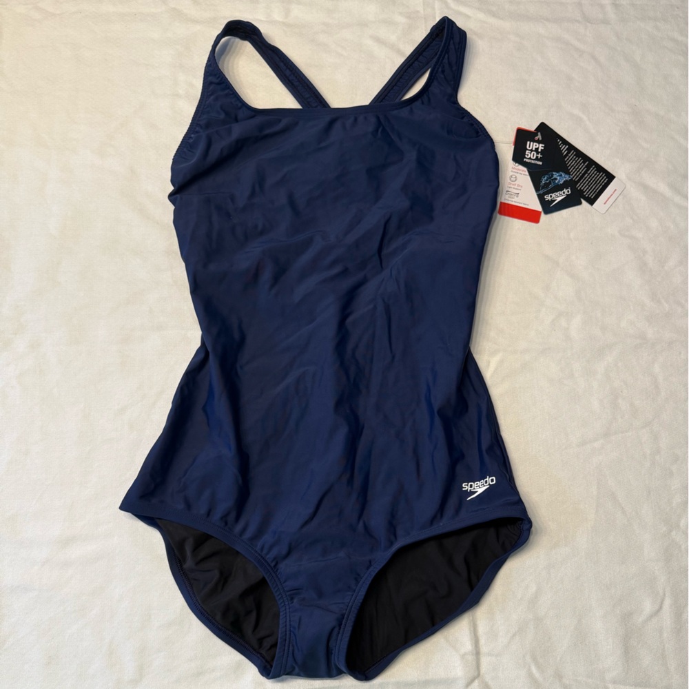 Speedo Deep Navy Blue Athletic Swimsuit Size 10 Racerback Modest NWT